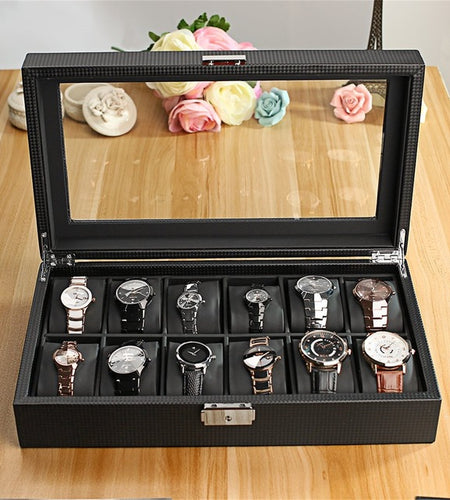 12 Slot Luxury Carbon Fiber Watch Box Black